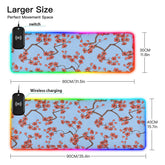 Cherry Blossoms Wireless Charging Mouse Pad for Mobile Phone Extra Large Gaming Mousepad with 13 Lighting Modes Mouse Mat for Gaming MacBook PC Laptop Desk Home Office